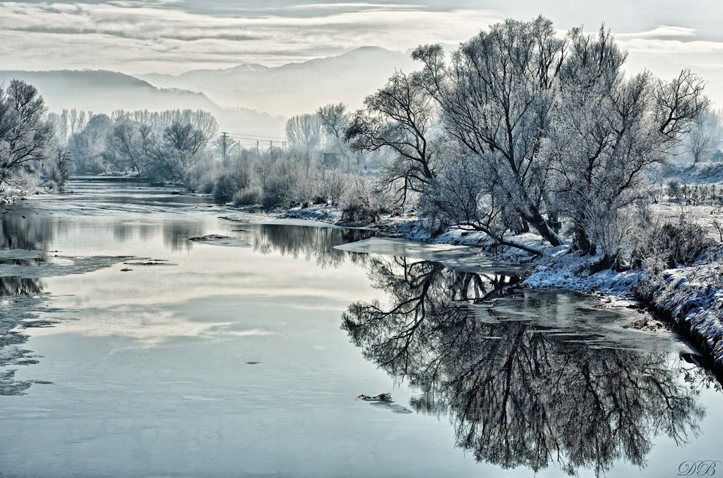 landscape, trees, sky, water, ice, winter, nature, river, light, clouds, mountain, day, frost, frosty, daylight, snow,, Dr Didi Baev