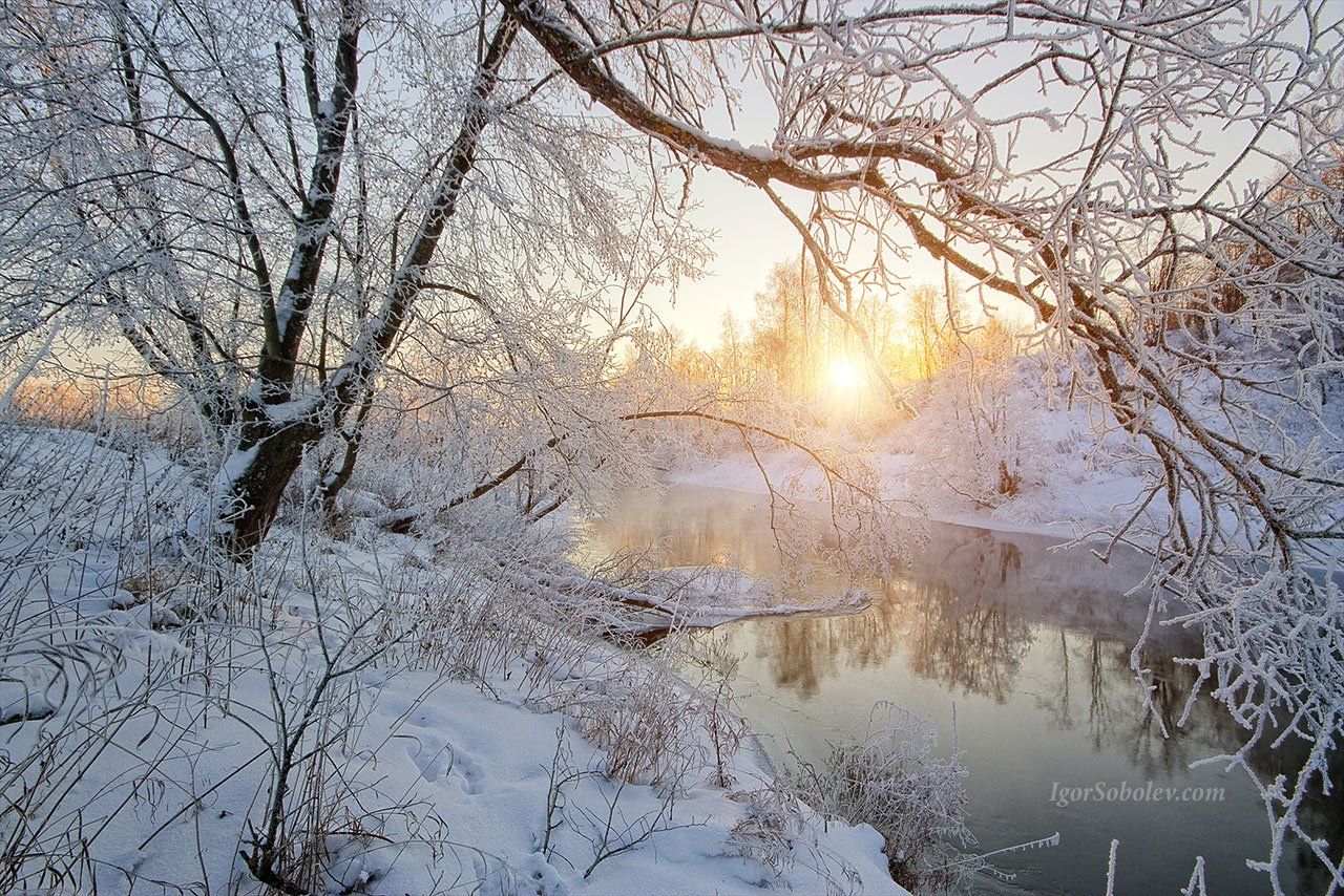 fog, frost, ice, istra, morning, moscow, moscow region, rays, river, russia, snow, sun, winter, Соболев Игорь