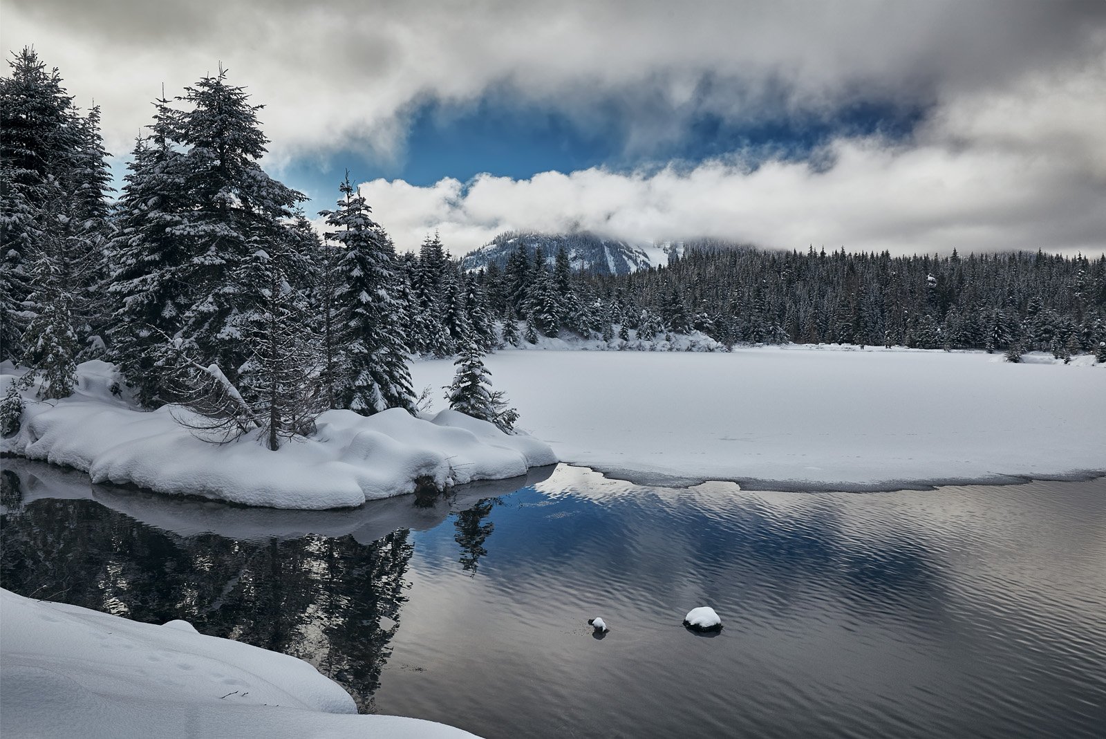 зима, озеро, отражение, снег, белый, пейзаж, лес, деревья, Svetlana Popova