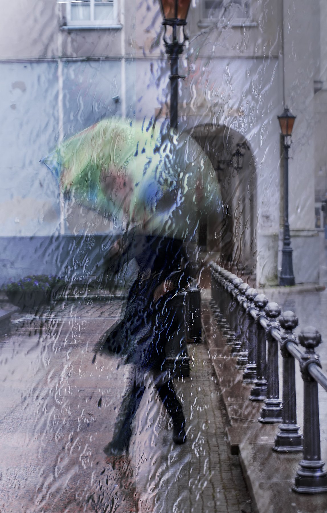 дождь,город,женщина, Daiva Cirtautė