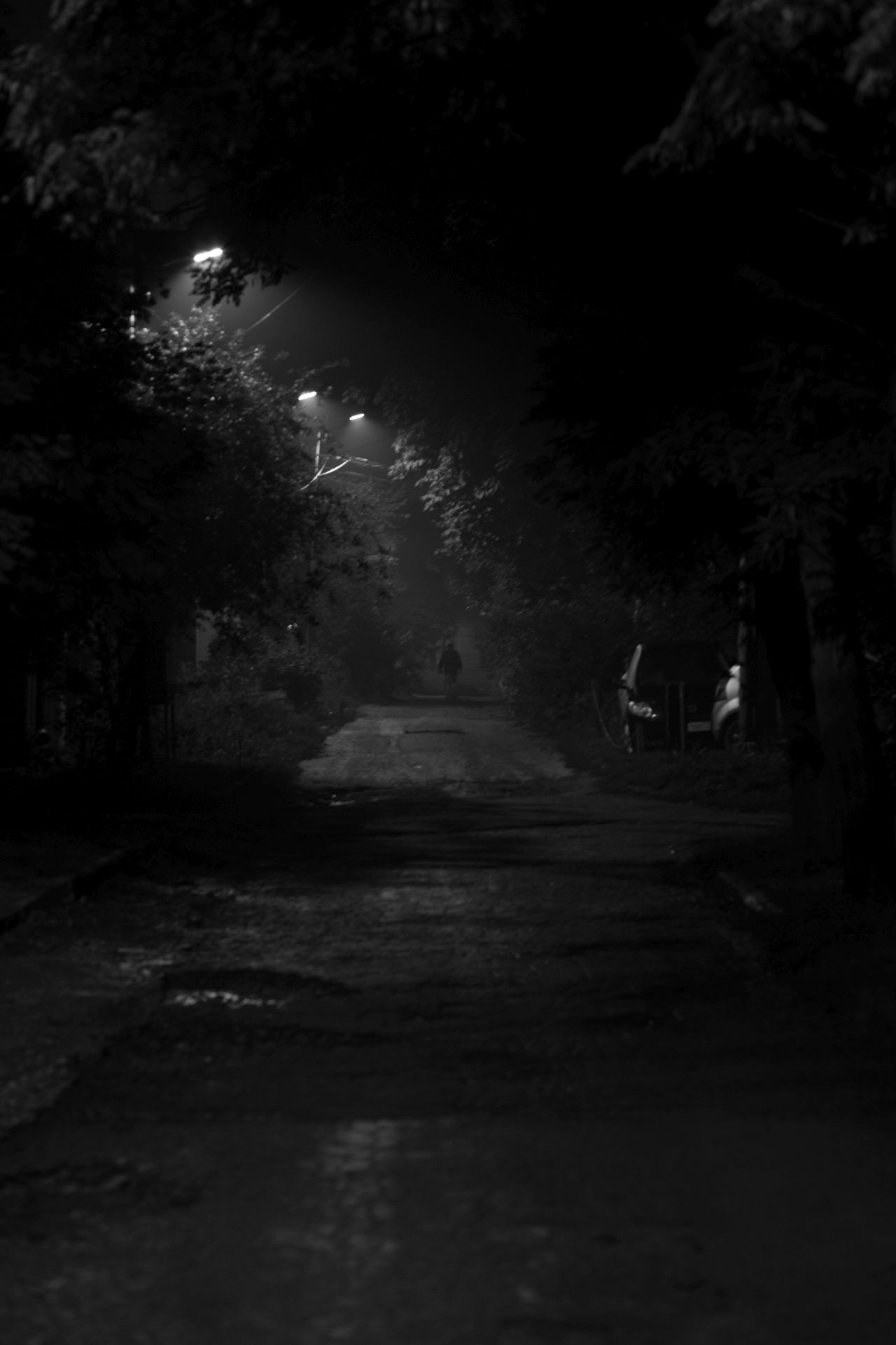 город, улица, вечер, фонари, черно-белое фото, city, street, evening, streetlight, black and white photo, Виктор Бертяев