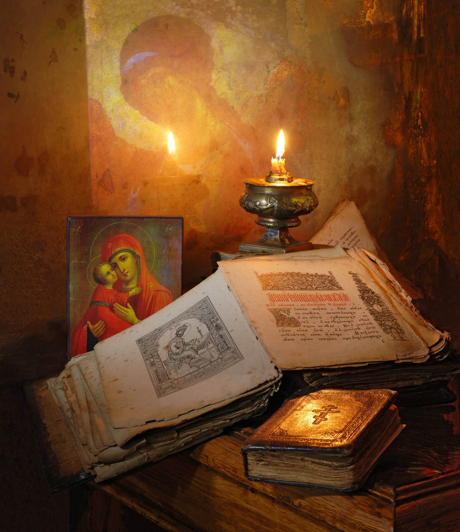 икона, книга, свеча, ангел, Богородица, Андрей Морозов