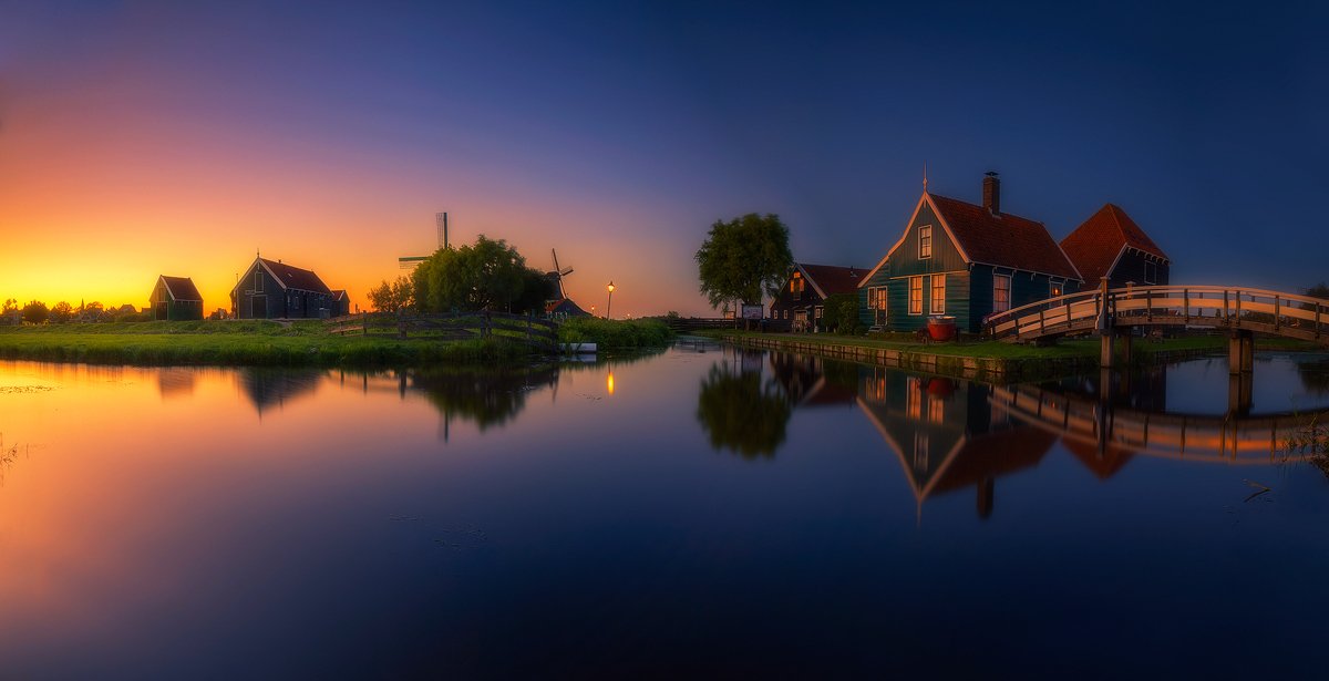 zaanse schans holland landscape sunset panorama long exposure, Roberto Pavic