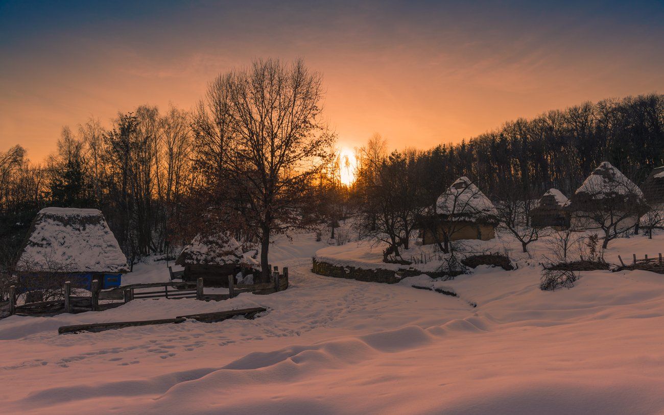 село, закат, зима, Галанзовская Оксана