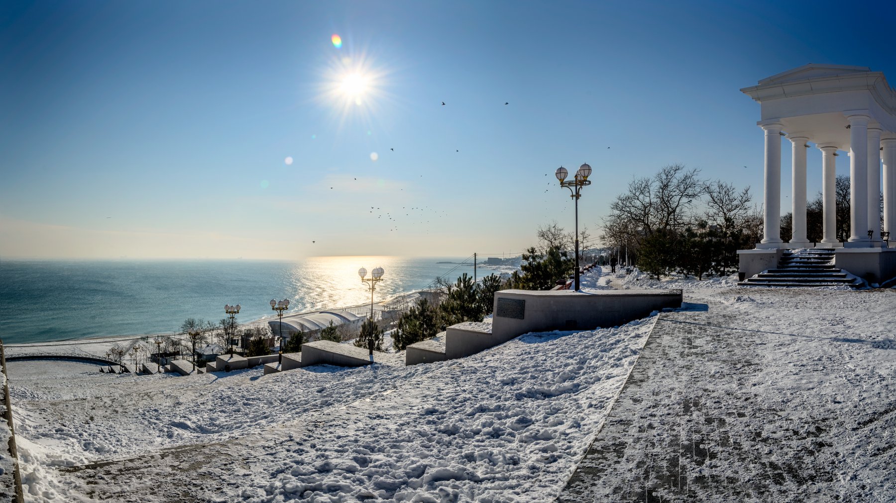 sea, snow, frosty morning, stair, Виктор Голобородько