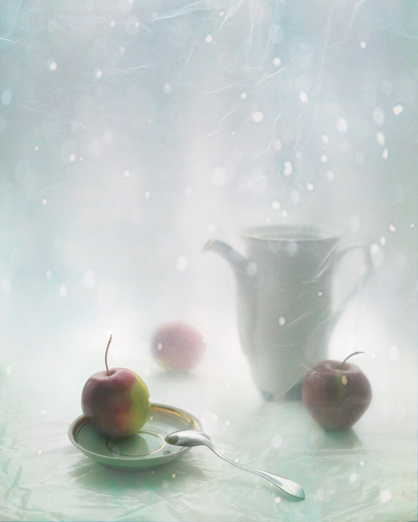 яблоки, чайник, ложка, зима, арт, натюрморт, Елена Лысенко