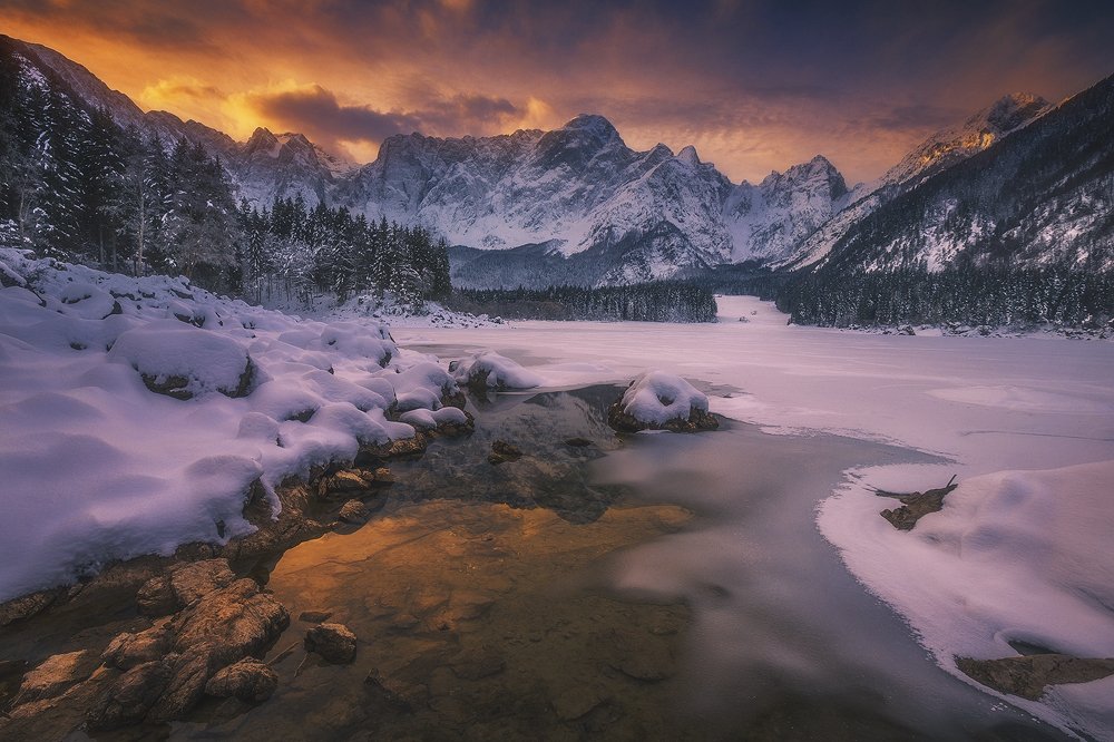 laghi di fusine italy alps mountain snow winter landscape, Roberto Pavic