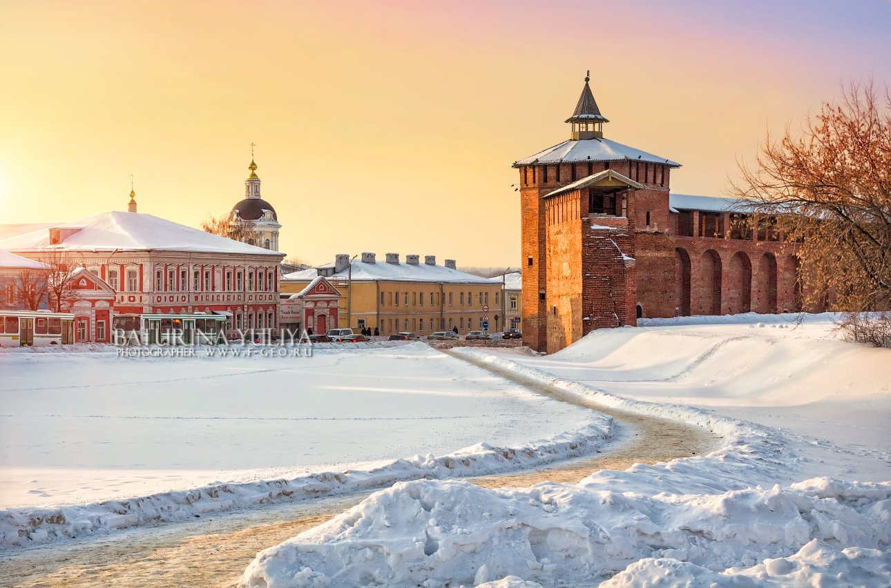 коломна, кремль, закат, зима, Юлия Батурина