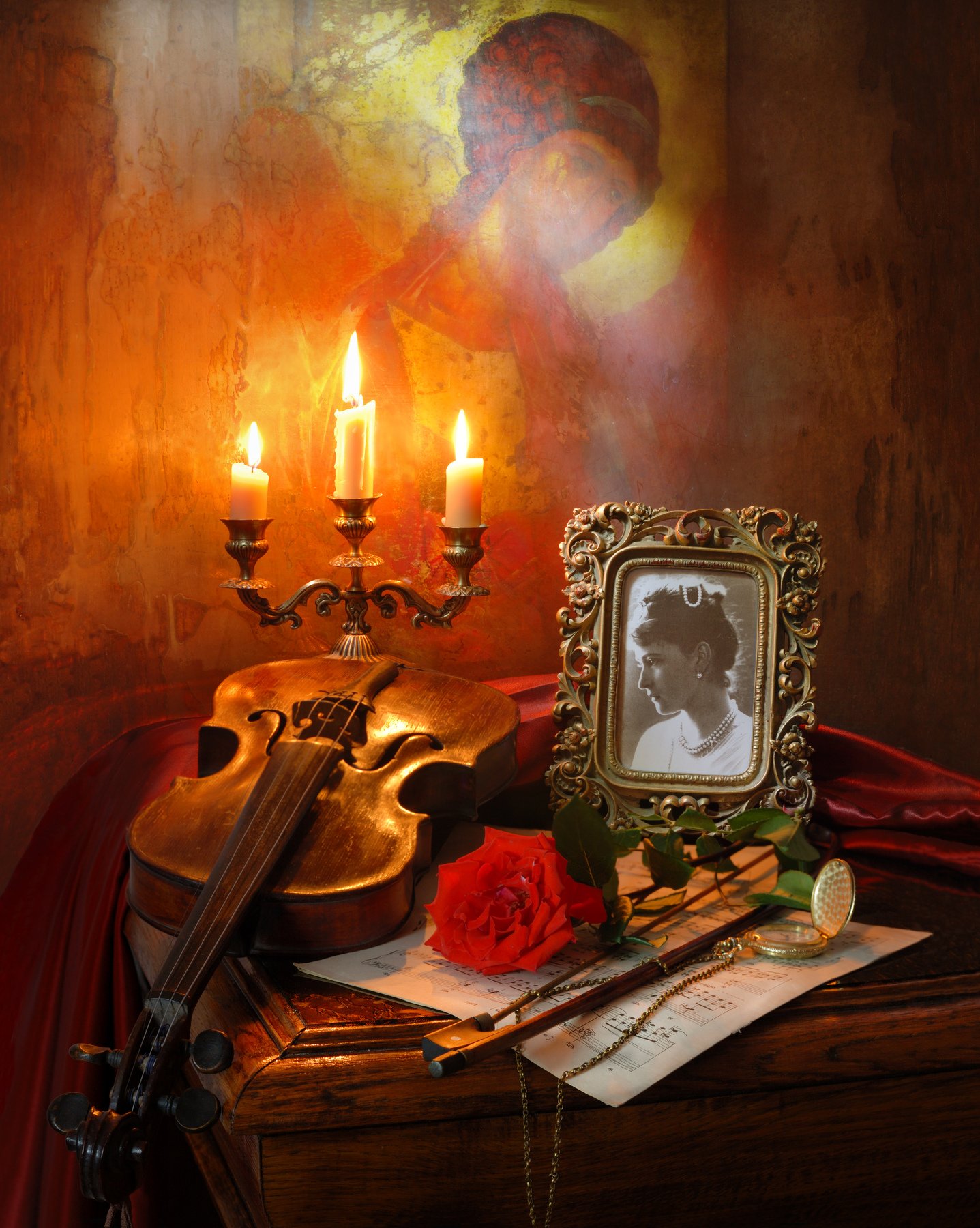 музыка, скрипка, роза, свечи, портрет, Андрей Морозов