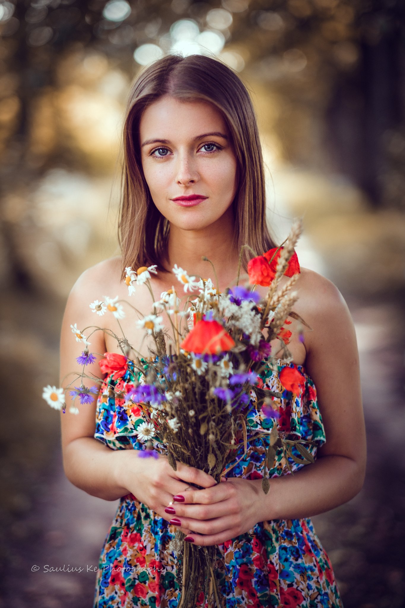 girl, female, pretty, portrait, flowers, Saulius Ke
