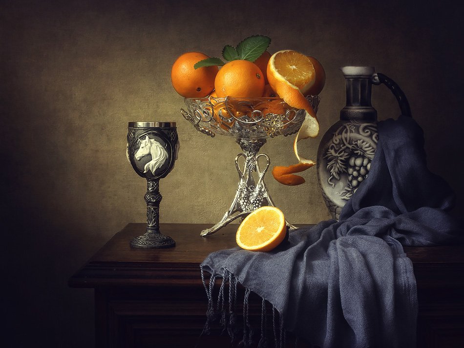 натюрморт, апельсины, ваза, кувшин, бокал вина, Ирина Приходько