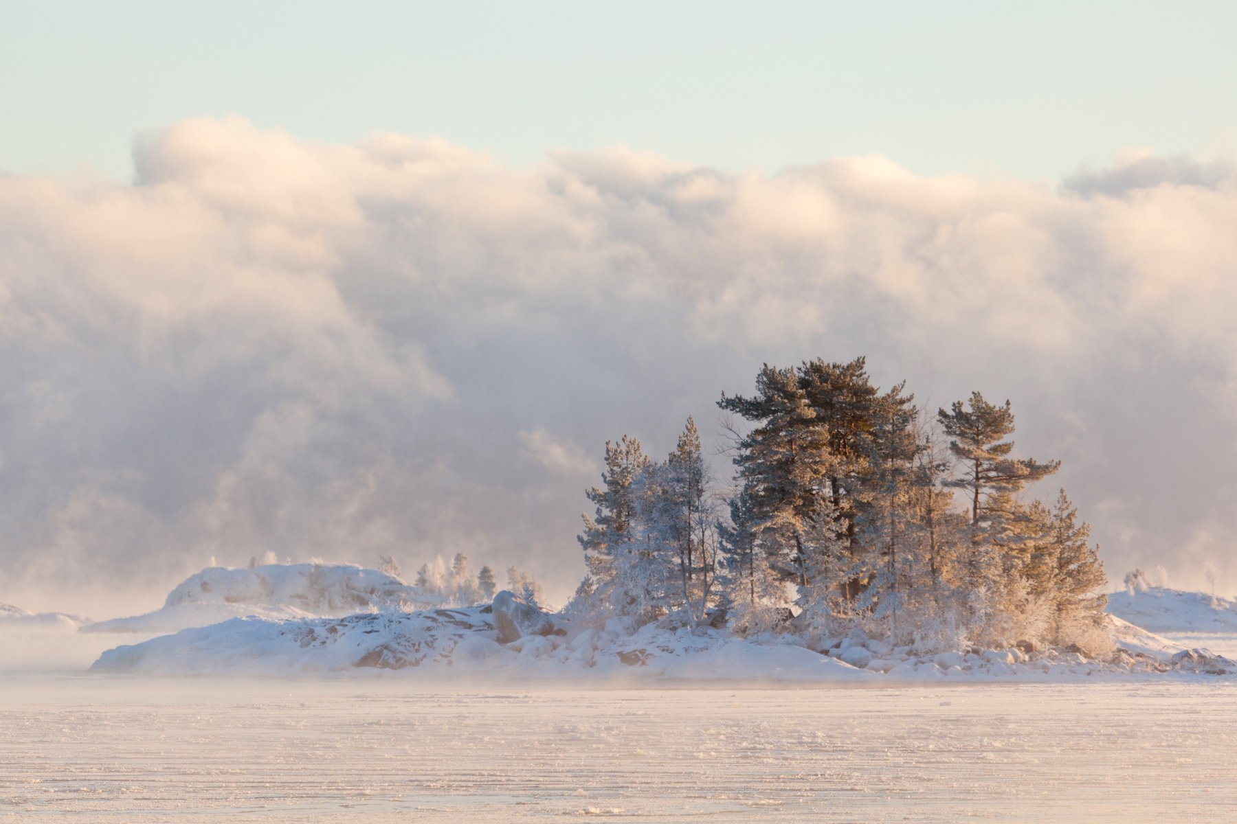 lake, winter, island, Russia, Karjala, Koionsaari, Venää, Михаил