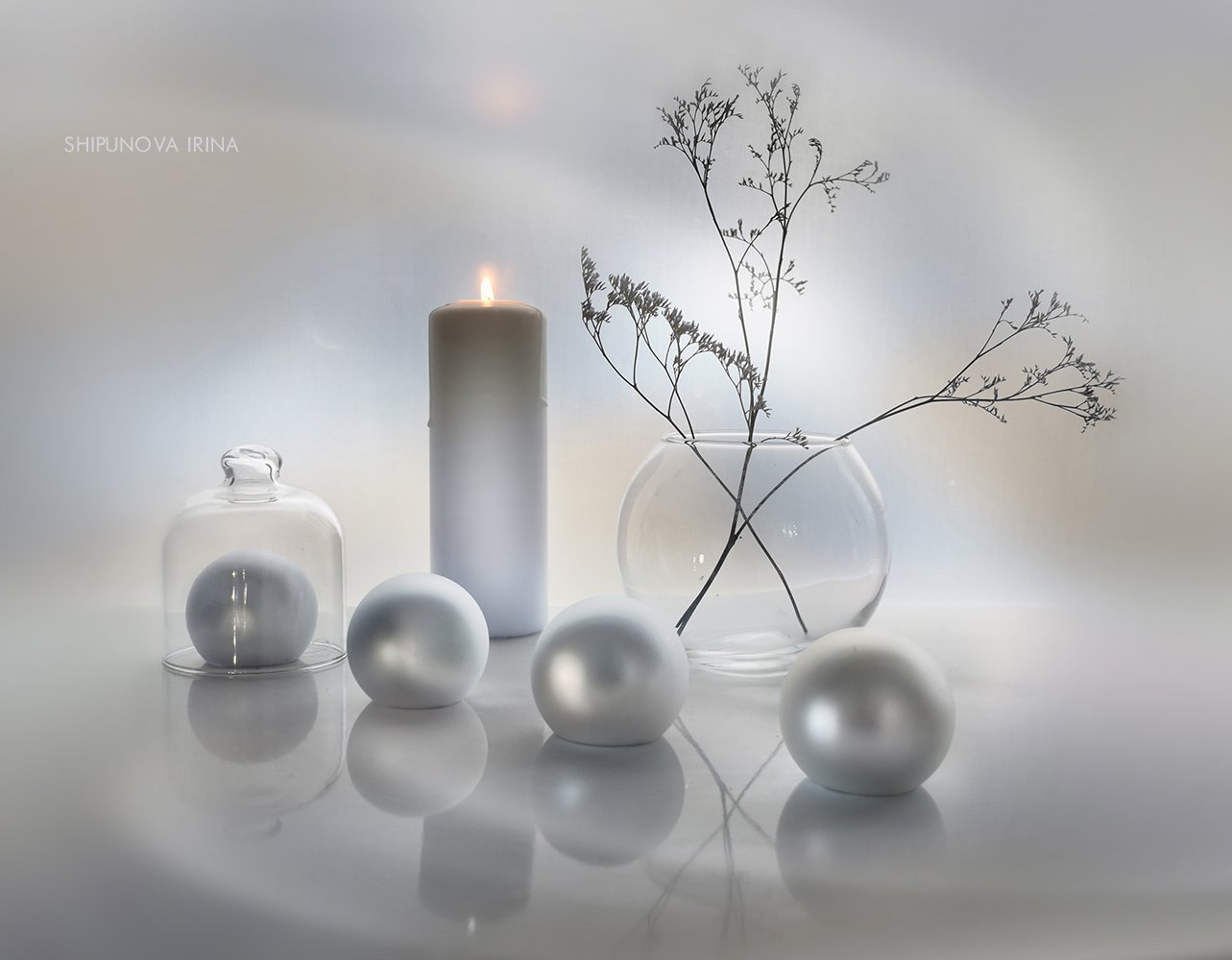 свеча стекло шары белое, Шипунова Ирина