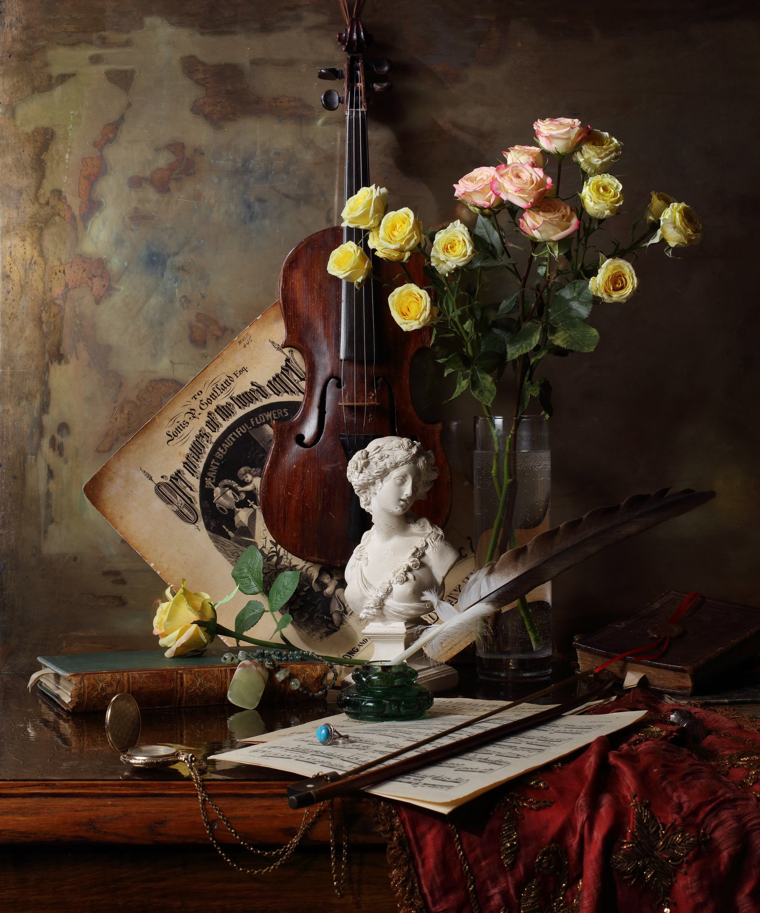 розы, цветы, бюст, скрипка, музыка, книги, Андрей Морозов