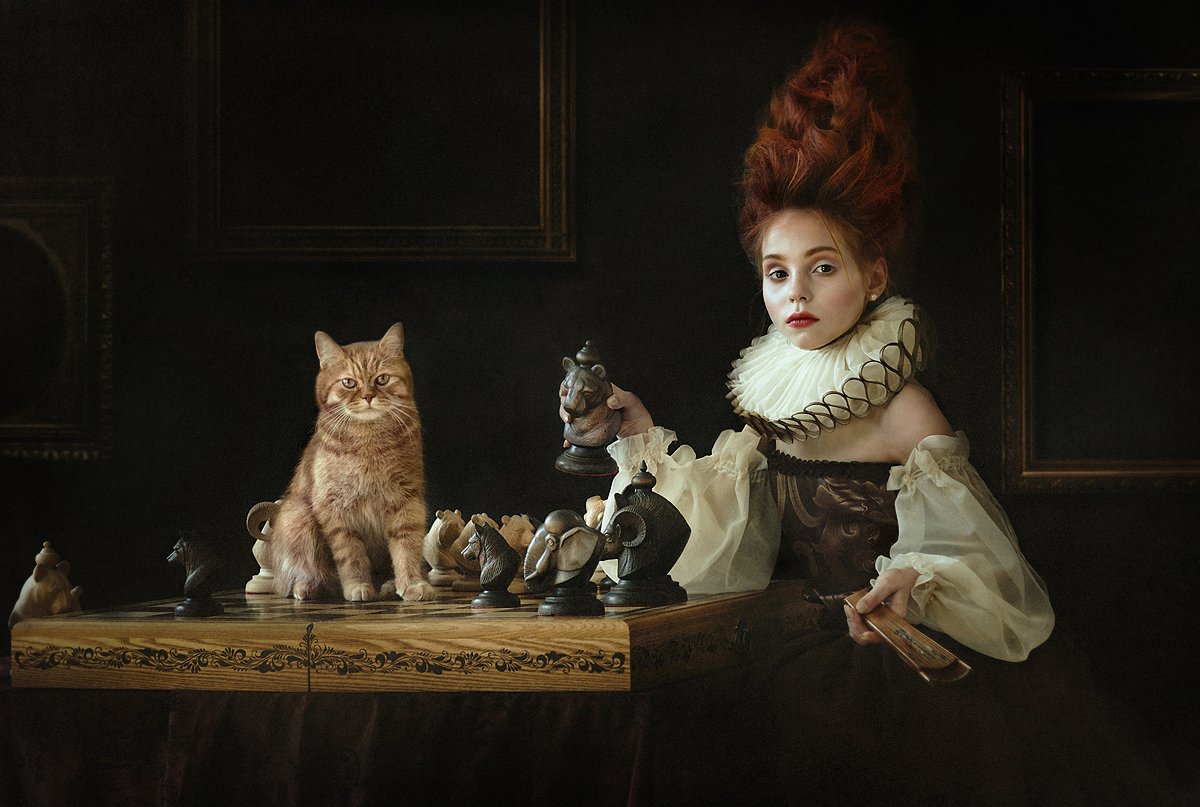 шахматы, рыжий кот, игра, красная королева, сказка, Ярунин Олег