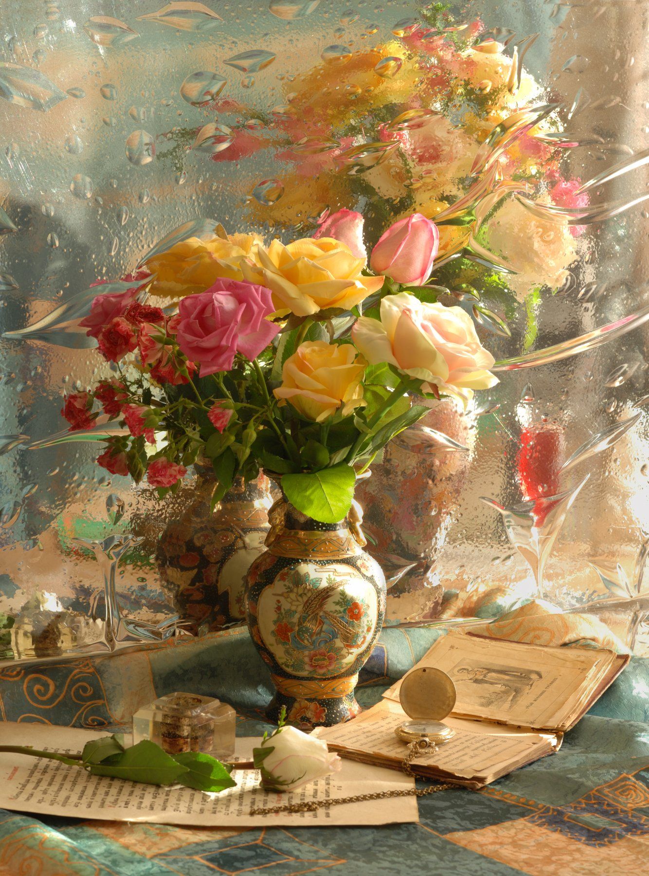 цветы, зеркало, отражение, розы, Андрей Морозов