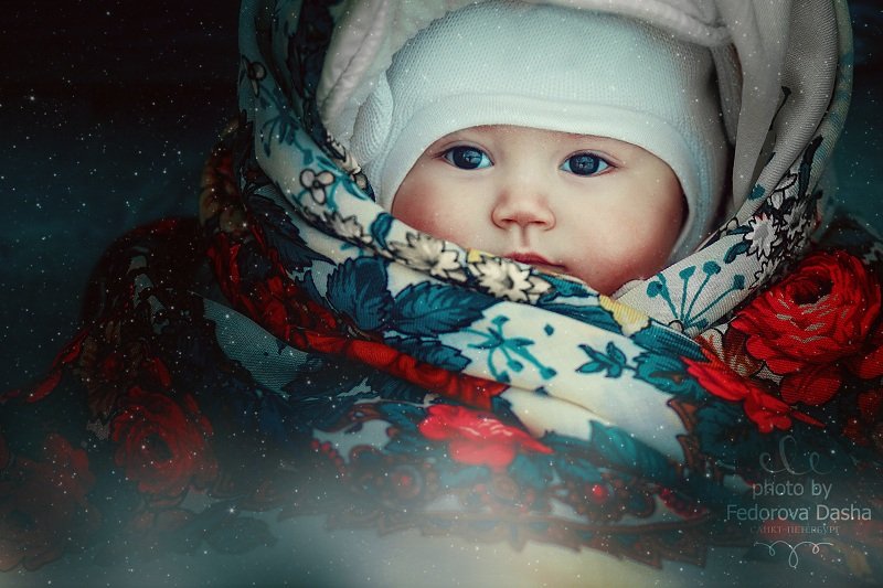 снег, зима, дети, девочка, семья, платок, портрет, Фёдорова Дарья