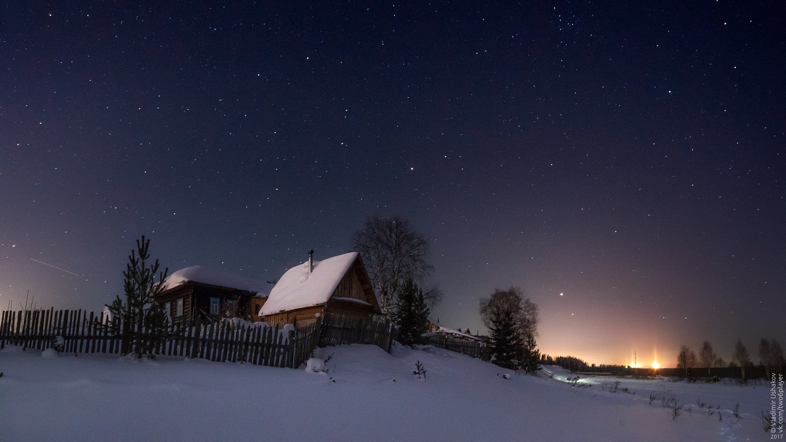 ночь, звезды, село, дом, зима, мороз, Владимир Ушаков