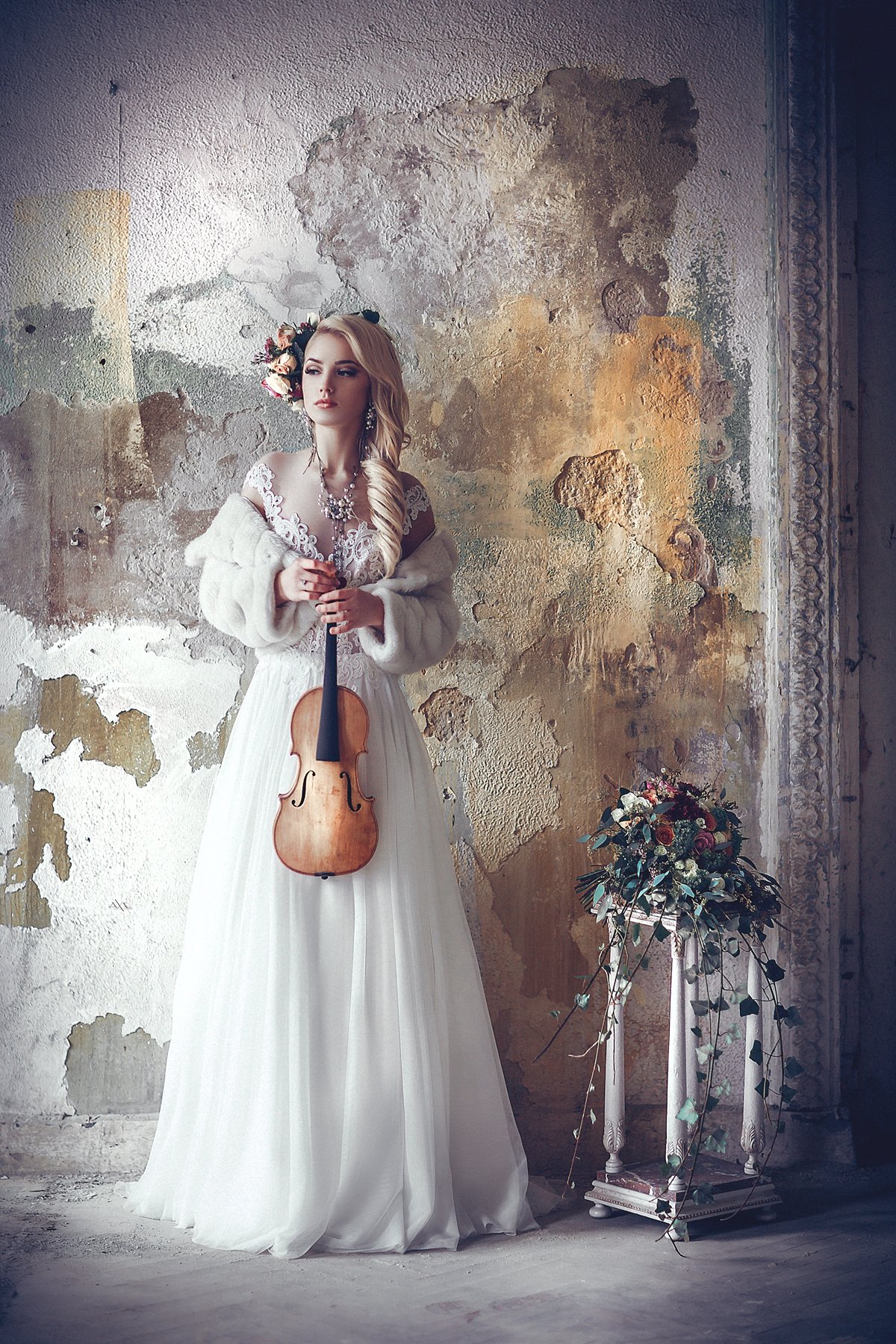 woman, bride, portrait, violin, beauty, Руслан Болгов (Axe)