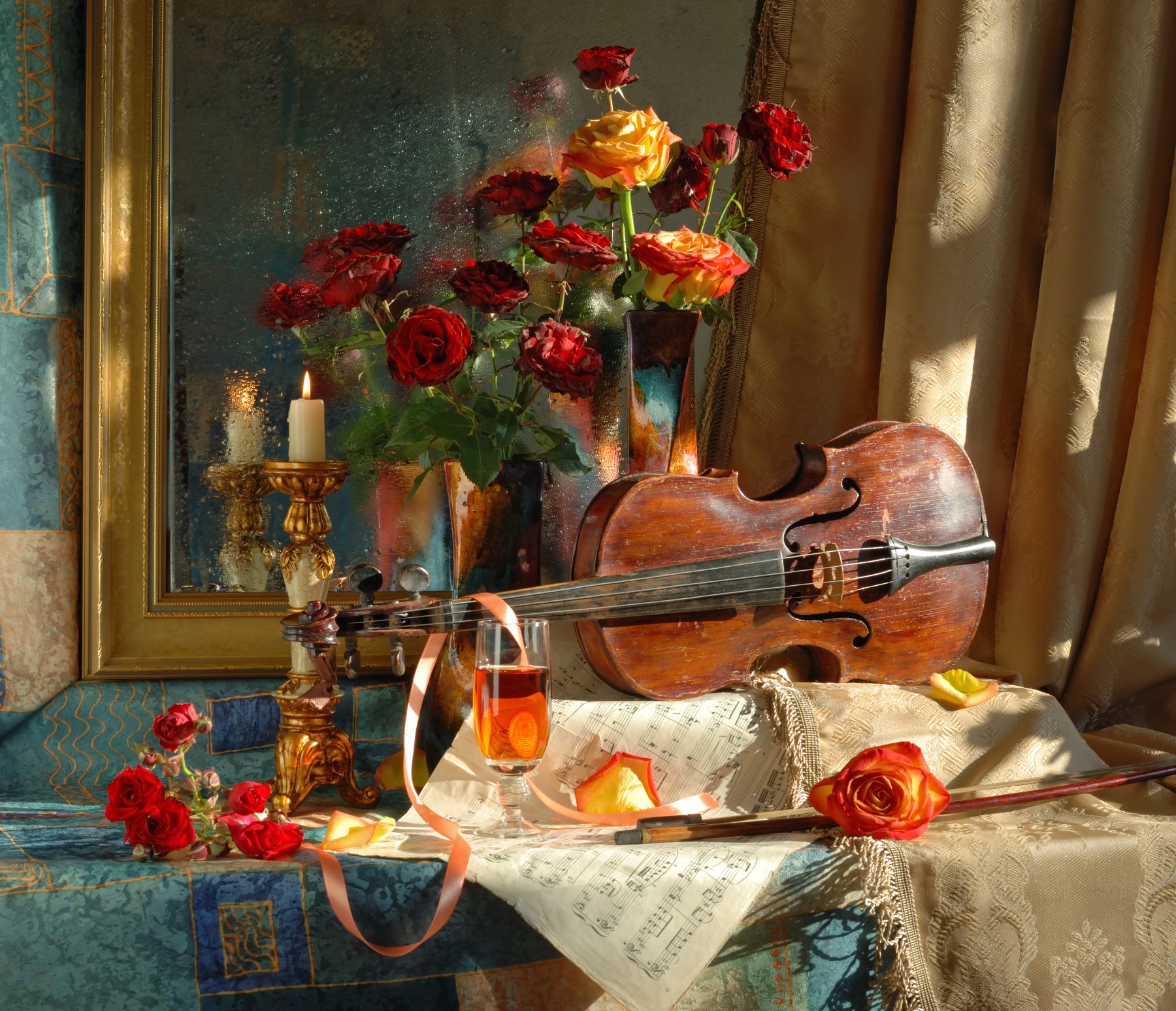 скрипка, свет, свеча. цветы. розы, красный, Андрей Морозов