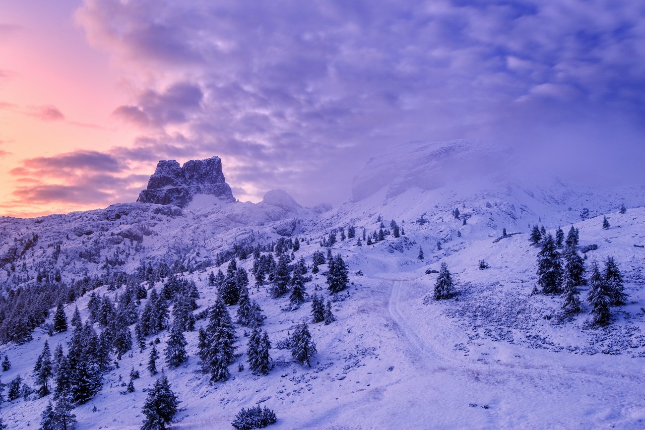 Italy, Dolomites, snow, frozen, winter, clouds, passo Falzarego, Tomas Morkes