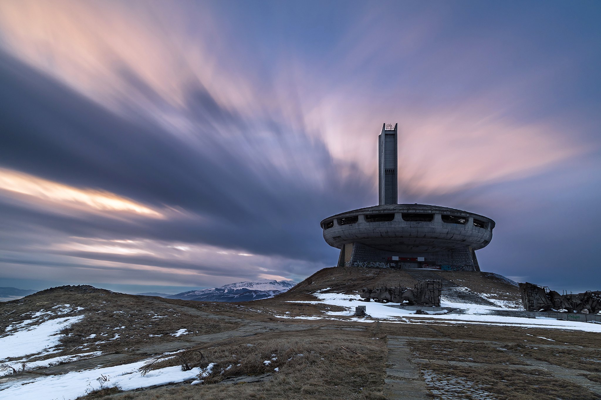 architecture, balkan, beautiful, bulgaria, buzludzha, cloud, communism, construction, history, kazanlak, landscape, long exposure, memorial, monument, mountain, nature, outdoor, park, past, peak, ruin, sculpture, sky, snow, sumset, symbol, travel, view, w, Nikola Spasov