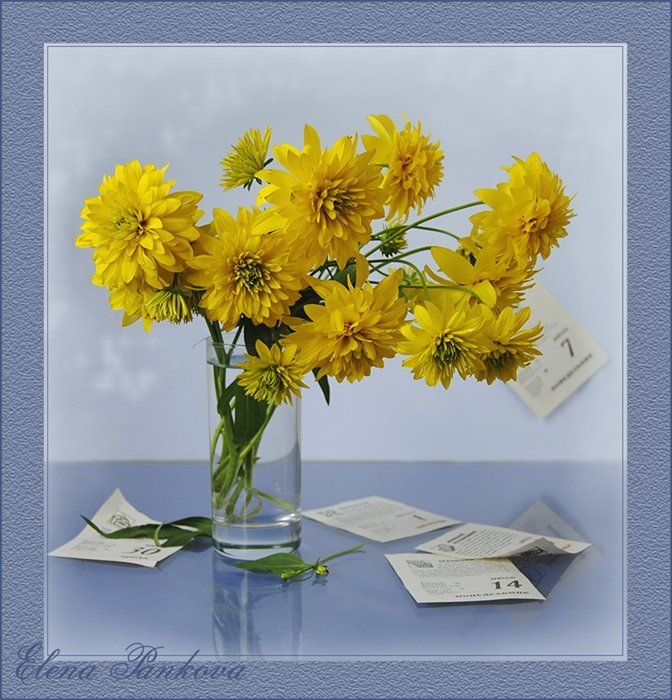 натюрморт, цветы, золотые, шары, календарь, лето, Elena Pankova