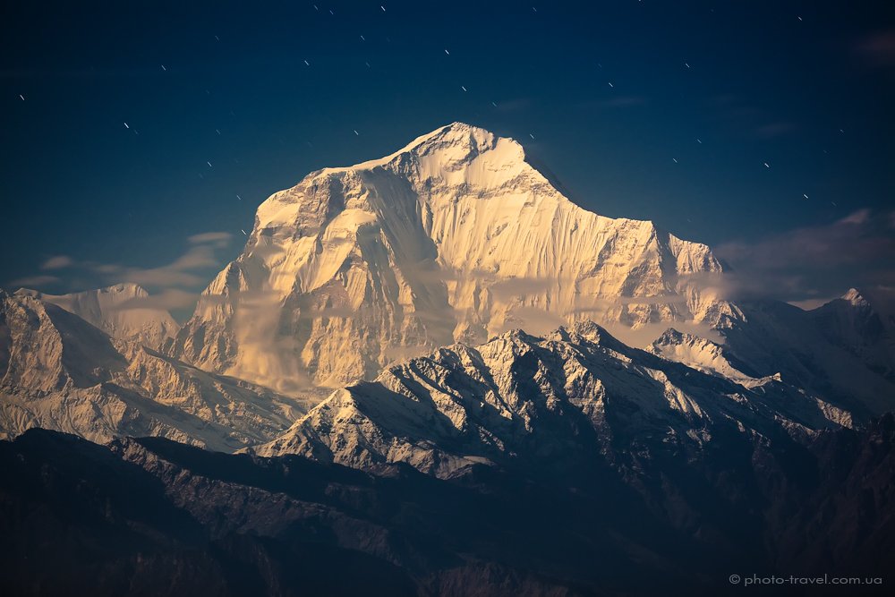 dhaulagiri,  вершина,  гора,  горы,  гималаи,  луна,  ночь,  звезды, пик, непал, Антон Янковой (www.photo-travel.com.ua)
