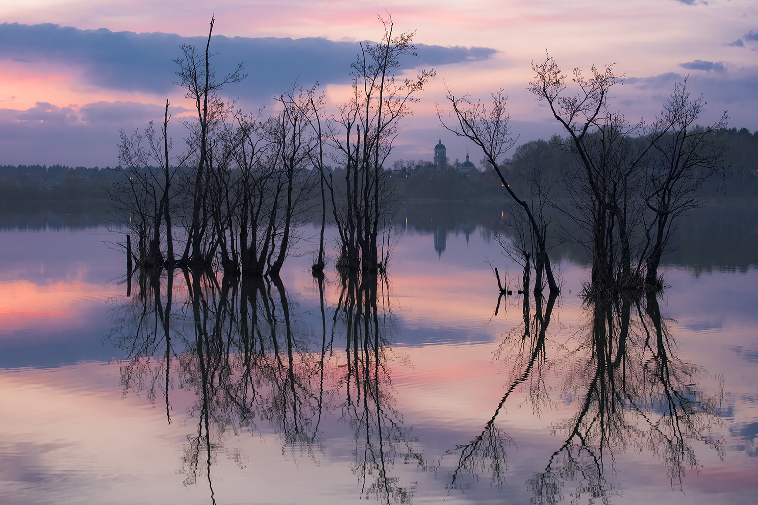 вечер, весна, озеро, деревья, затоплено, Владимир Штыриков
