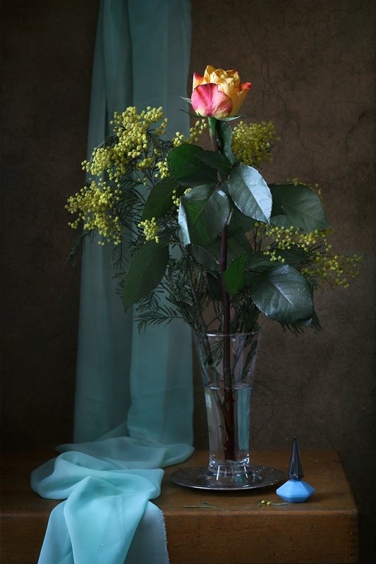 натюрморт, цветы, роза, мимоза, Курочкина Диана