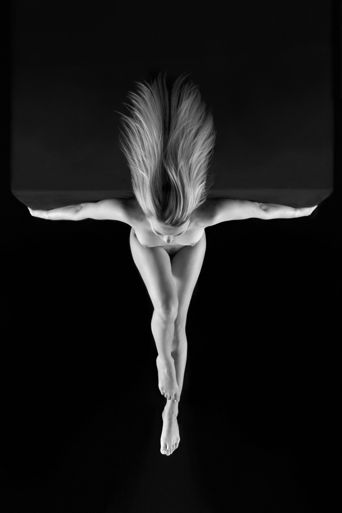 girl, nude, hair, wieght, upside-down, black and white,, Nikolai Endegor