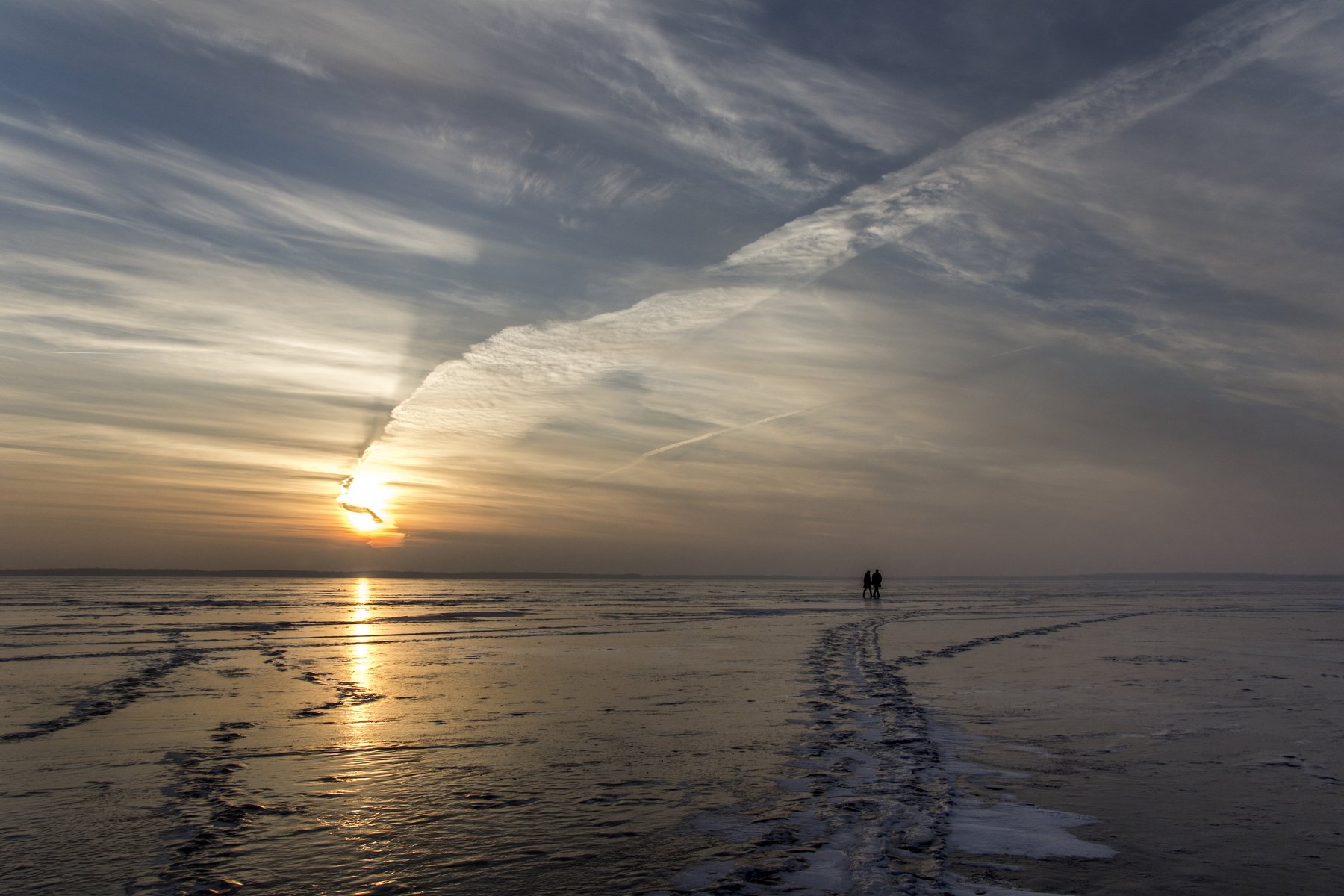 ice, couple, sunset, clouds, Zenonas Mockus