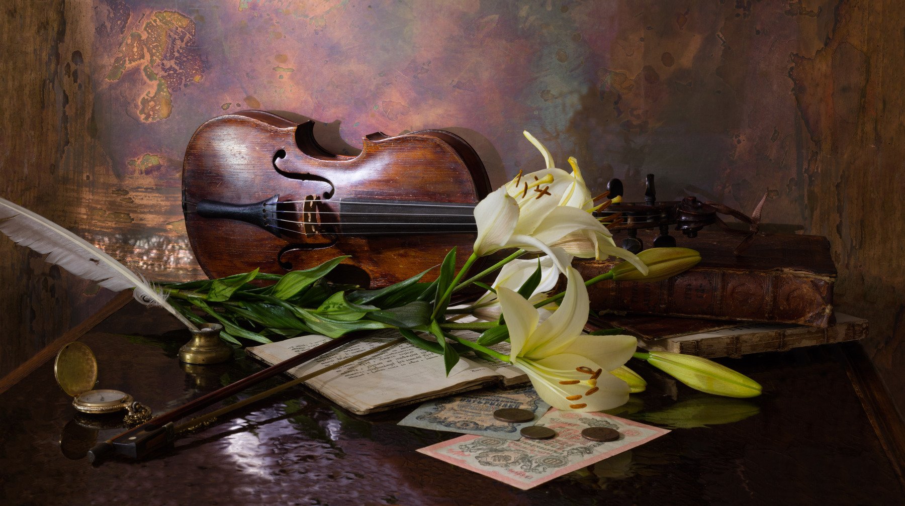 цветок, лилия, скрипка, музыка, Андрей Морозов