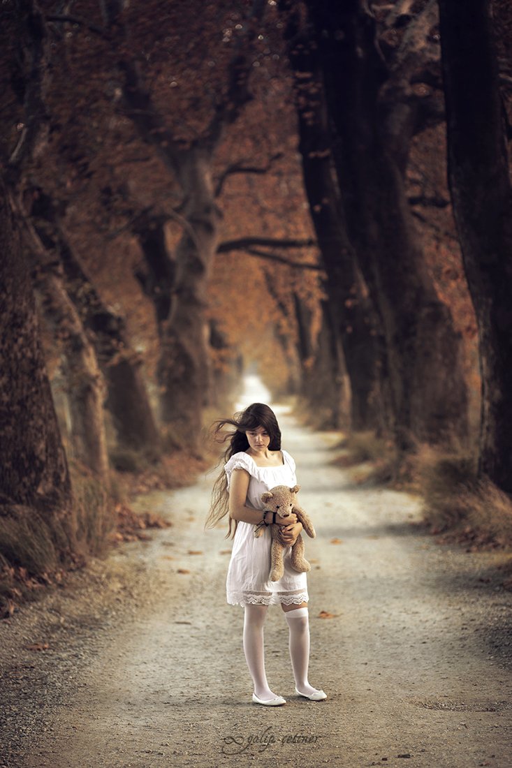 child, childhood, toy, girl, girls, pure, forest, concept, conceptual, innocent, autumn, Galip Çetiner