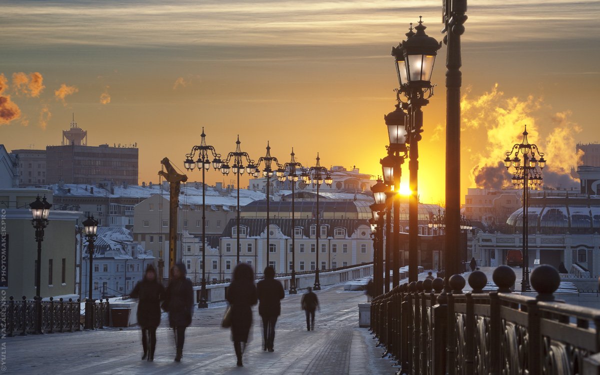 москва, город, восход, закат, зима, мост, фонари, солнце, мороз, moscow, city, sunrise, sunset, winter, bridge, lights, sun, frost, Юлия Назаренко