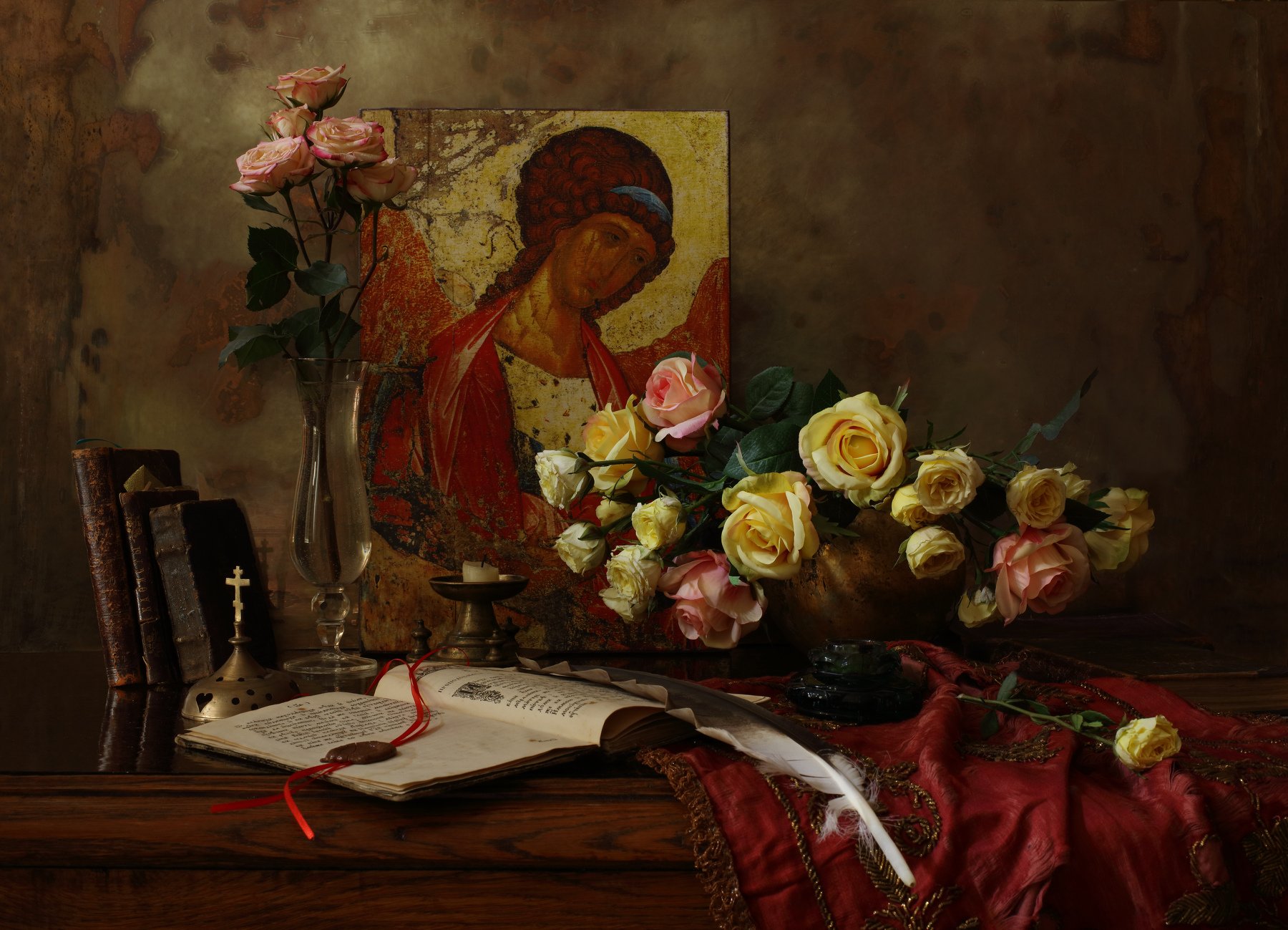 цветы, розы, икона, ангел, Андрей Морозов