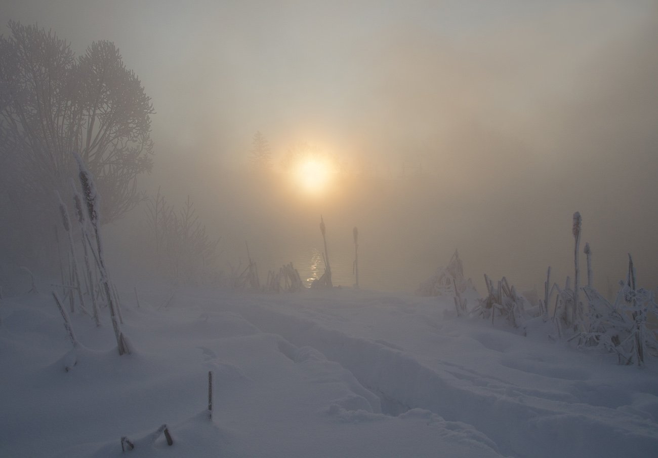 утро рассвет зима холод косая гора озеро горячка, Михаил Агеев