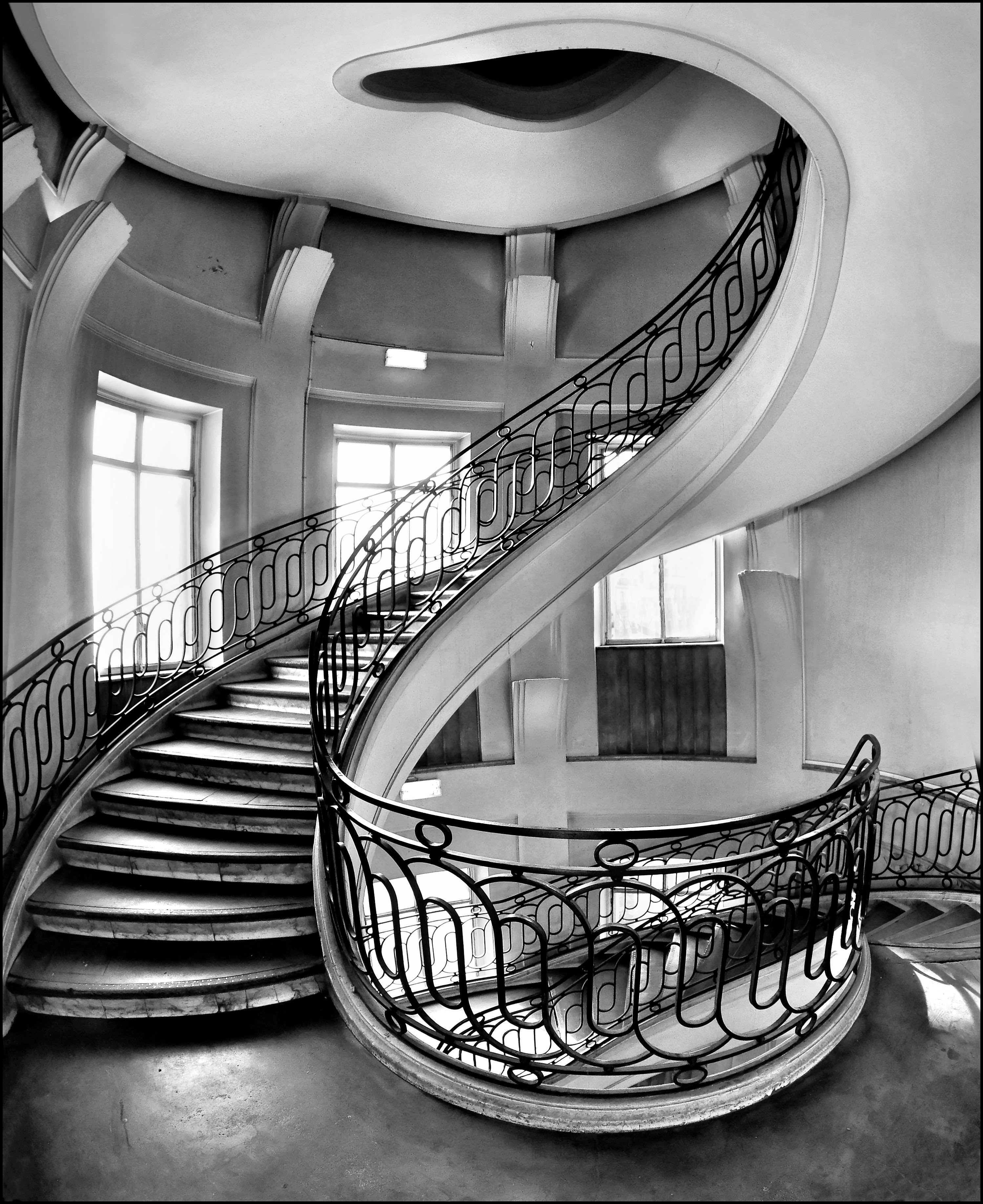 staircase, architecture, france, interior, spiral, black and white, geometry, associations, Nikolai Endegor