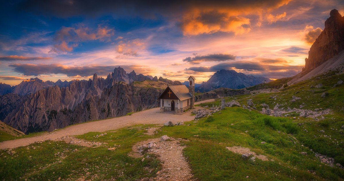 tre cime di lavaredo italy italia landscape sunset church peaks mountain, Roberto Pavic