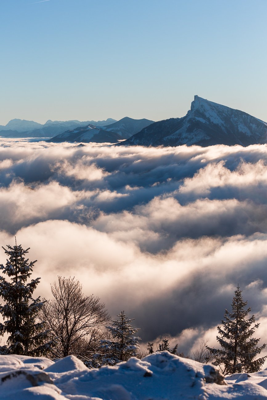 Австрия, горы, Альпы, утро, зима, облака, Nikita Leksikov