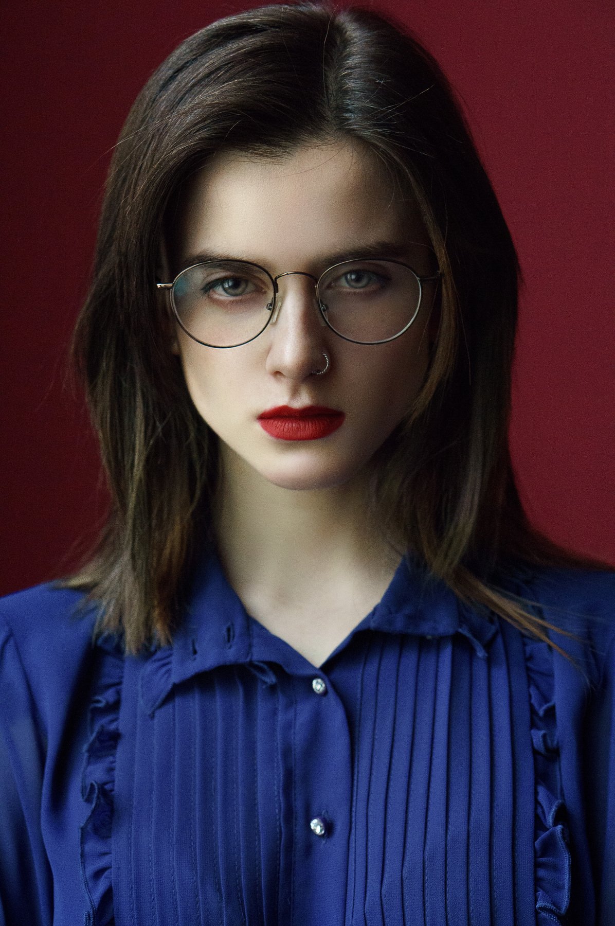 retro, glasses, girl, red lips, brunette, close up, Наташа Янкелевич