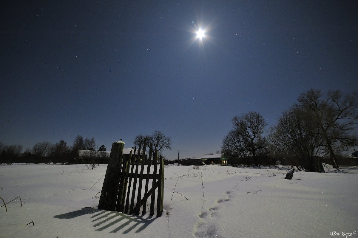 ночь, зима, деревня, Бизин Иван