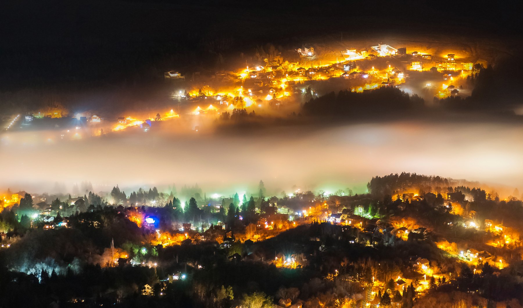 night, city, fog, foggy, nikon, landscape, lights, forest, Иван Димитров