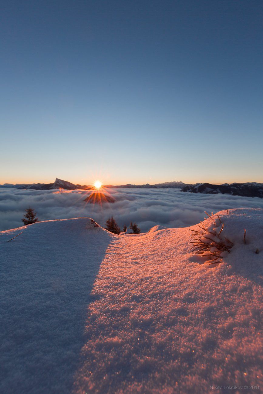 Австрия, горы, Альпы, снег, зима, рассвет, Nikita Leksikov