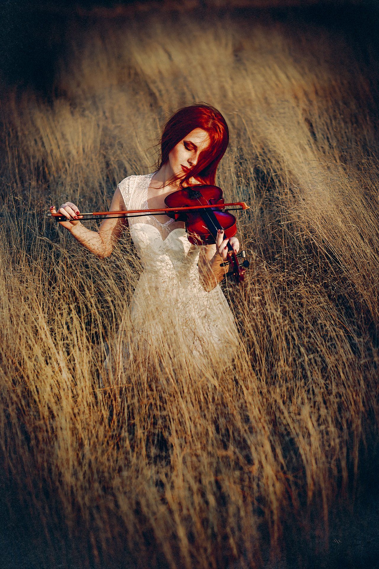 woman, portrait, art, autumn, violin, mood, Руслан Болгов (Axe)