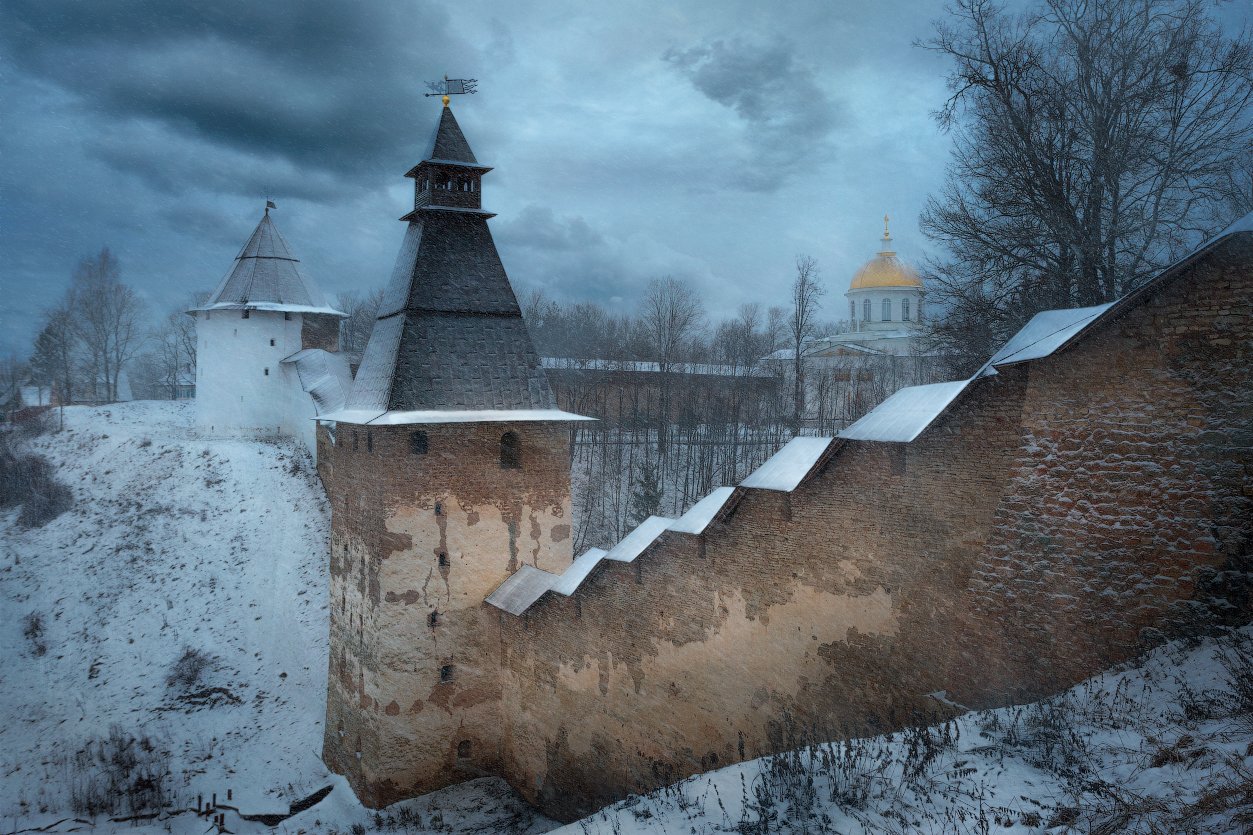 монастырь, зима, непогода, снег, церковь, стены, крепость, Cтанислав Малых