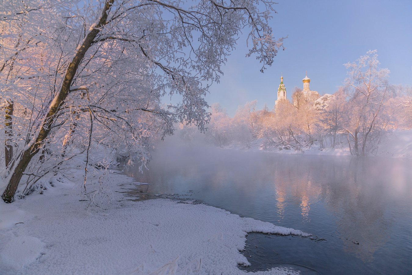 зима, река, рассвет, утро, храм, Виктор Климкин