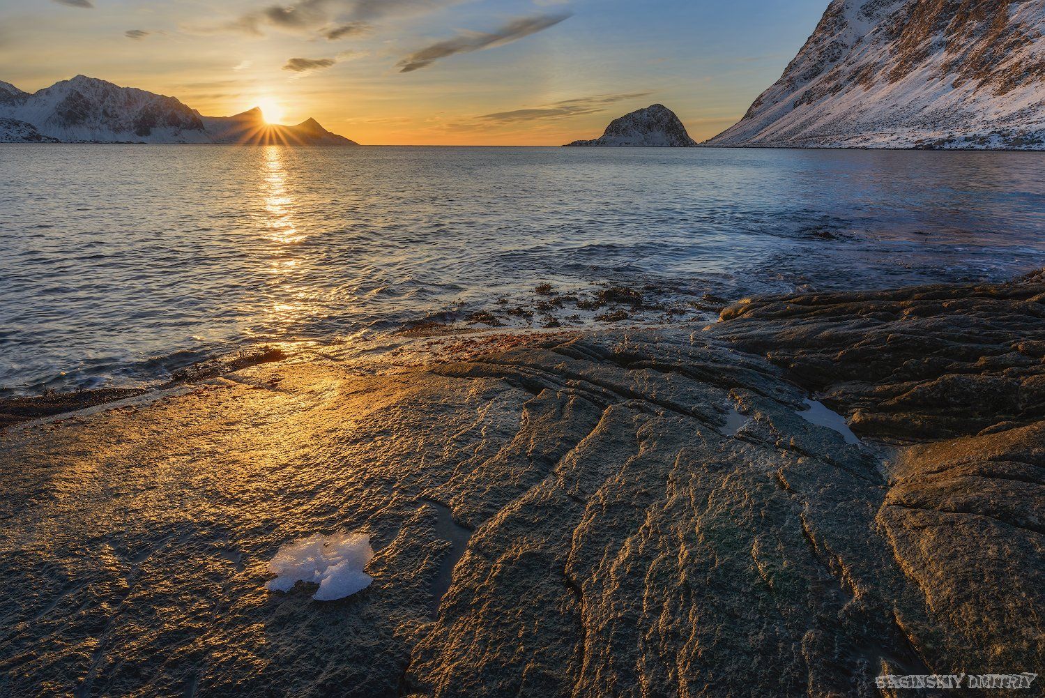 закат, пляж, солнце, норвегия, горы, Dmitriy  Baginskiy