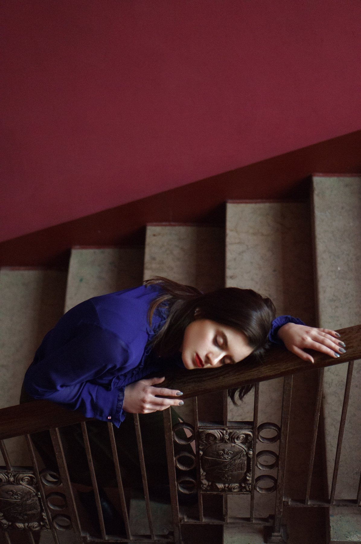 blue, red, retro, vintage, dream, dreamer, girl, stairs, Наташа Янкелевич