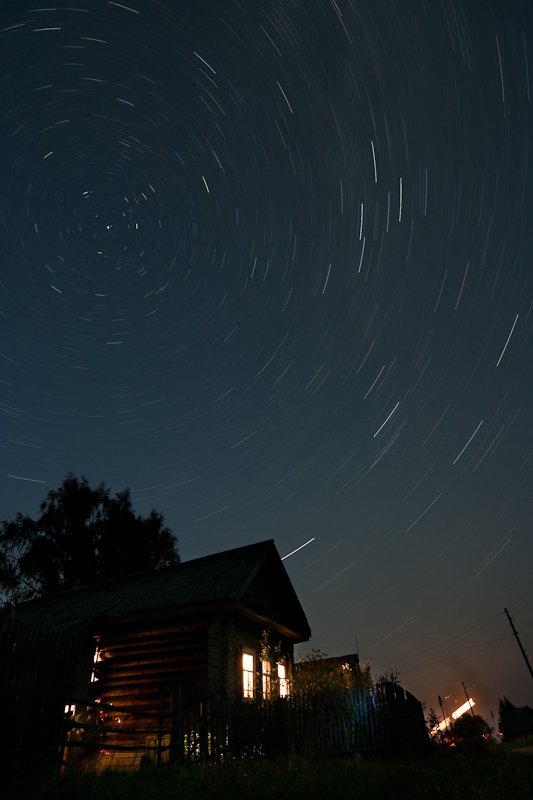 небо, звёзды, ночь, деревня, дом, лето, Gorshkov Igor_Feanorus